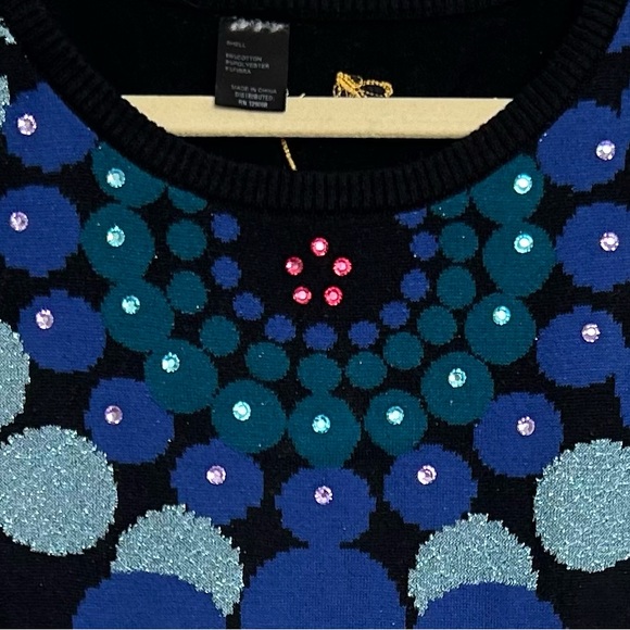 Desigual Long Sleeve Sweater Medium Black with colorful pattern and rhinestones. - Picture 5 of 5